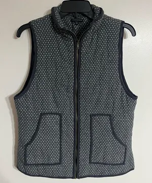 Women's‎ Staccato 100% Cotton Quilted Vest Gray With White Polka Dots Size Large thumbnail 1