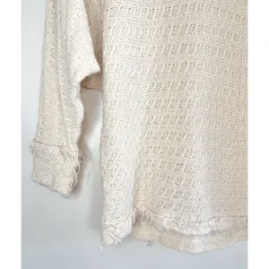 We The Free People Thien Hacci Ivory Textured Knit Fringe V-Neck Oversized Small thumbnail 6