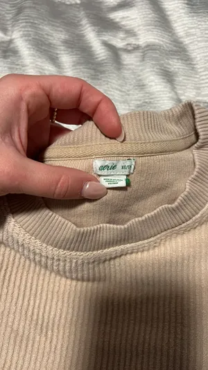 Aerie Tan Corded Crew Neck Sweatshirt thumbnail 2