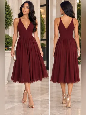 NWT Dress the Population Alicia Dress Burgundy – Size Medium thumbnail 2