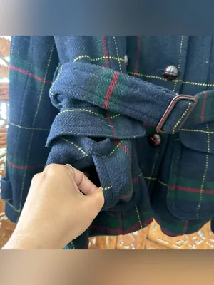 American Eagle Y2K Plaid Belted Wool Peacoat. Navy Green Red thumbnail 6