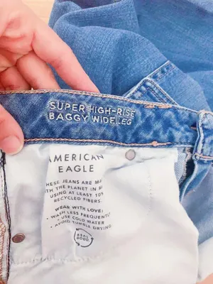 American Eagle Dreamy Drape Stretch Super High-Waisted Cargo Baggy Wide-Leg Jean Sz 10 thumbnail 10