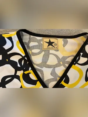 Women’s Black Star Brand Abstract V-Neck Scrub Top - Black & Yellow Size X-Small thumbnail 2