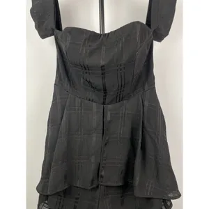 Selfie Leslie Black Jessa Hi-Low‎ Chiffon Flowy Summer Brunch Romper Size M thumbnail 3