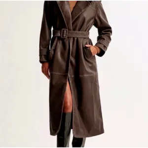 NWT Abercrombie & Fitch Vegan Leather Trench Coat Chocolates Brown Mob Wife XL thumbnail 3