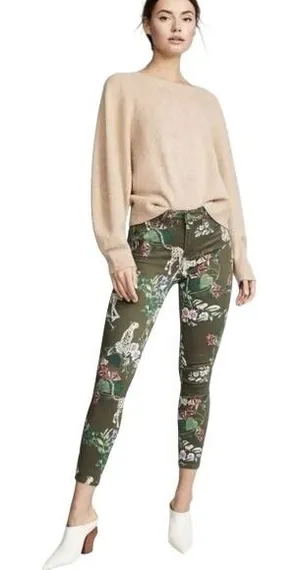 L'AGENCE Margot High Rise Skinny Jeans Guepard Floral Moss Green Cheetah Size 26 thumbnail 1
