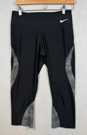 Nike Power Legendary Training Capris Black Cropped Leggings Women's Medium M thumbnail 1