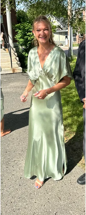 Petal & Pup Ricki Sage Green Satin Maxi Dress XS thumbnail 3