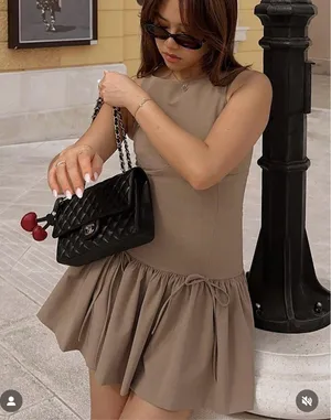 Zara dress mini sleeveless pleated skirt bodycon casual bow corset thumbnail 5