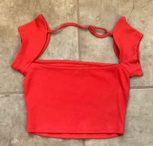 RusttyDustty Cherry Red Cap Sleeve Crop Top Size Small thumbnail 3