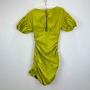 Free People Tastemaker Mini Dress Cotton Ruched Pleated Puff Sleeve Green XS thumbnail 13