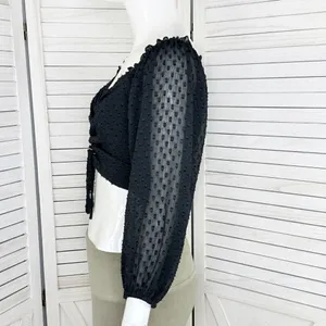 Aeropostale Clip Dot Lace Up Off The‎ Shoulder Crop Top Black Medium Sheer Indie thumbnail 3