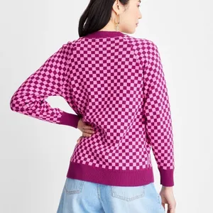 Future Collective Check Pullover Sweater Pink‎ Purple Small Pink thumbnail 5