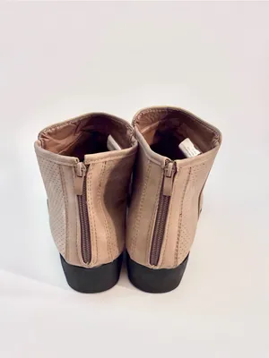 Women's Beige Suede-Look Ankle Booties with Low Block Heel thumbnail 2