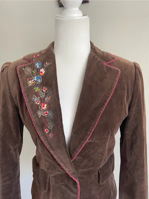 Moda International Brown Velvet Blazer with Floral Embroidery thumbnail 2