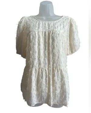 THML Textured Short Sleeve Blouse Cream Size Medium thumbnail 1