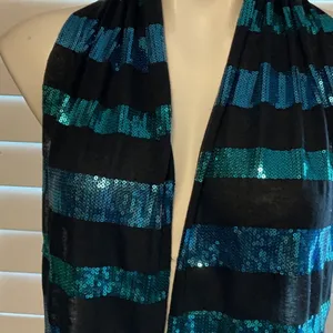 Elegant Striped Blue and Black Scarf thumbnail 2