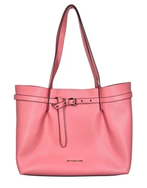 Michael Kors Emilia Large Pebbled Leather Tote Bag Grapefruit Pink Buckle Accent thumbnail 1