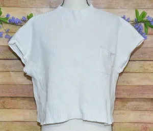 Olivaceous Ladies White Crop Cap Sleeve Sweater Top Size L Ribbed Mock Neck thumbnail 1