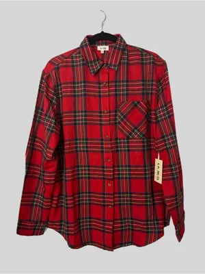 La Miel Plaid Oversized Shirt Red Button Front Long Sleeve Womens Small New thumbnail 5