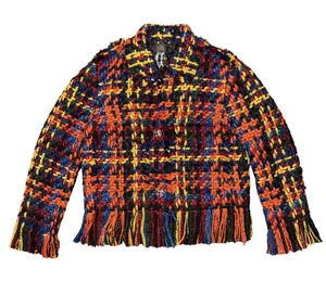 💖Colorful Plaid Woven Yarn Fringe Heavyweight Jacket Dopamine Artsy‎ Maximalist thumbnail 1