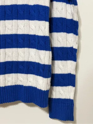 NEW Ralph Lauren Cable Knit Striped Blue Sweater Size Medium Womens NWT Boatneck thumbnail 6