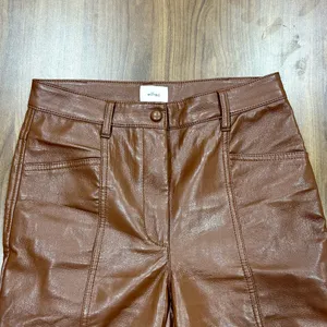 Aritzia Wilfred Rebel Vegan Leather Pants - High Rise Straight Leg Brown Size 2 thumbnail 2