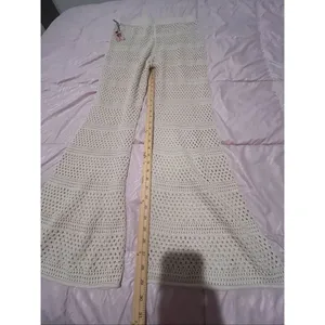 NWT Sincerely Jules Beige 2 Pc Open Knit set Hooded Flare Pants XL Vacation thumbnail 11
