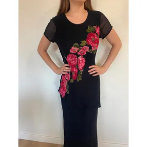 Vintage Tiered Black Mesh Lettuce Trim Floral Sparkly Maxi Dress thumbnail 5