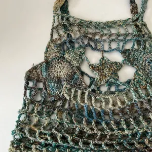 Handmade Crochet Knit Star Pattern Crop Tank Top Swim Cover Multicolor Blue Yellow thumbnail 3