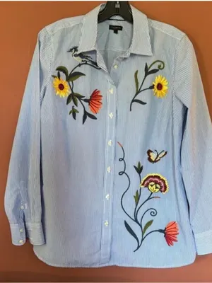 Talbots Embroidered Stripe Button-Down Shirt - Light Blue thumbnail 2