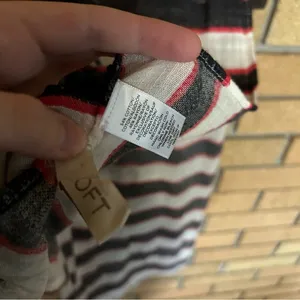 NWT LOFT Embroidered Black Red & White Striped Scarf 70x24” thumbnail 5