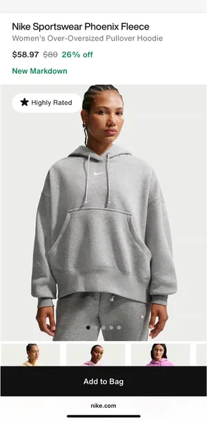 Grey Nike Crop Hoodie Oversized thumbnail 4