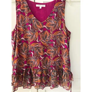Rose + Olive Magenta Pink Paisley Peplum Sleeveless V-Neck Blouse Top Womens Med thumbnail 3