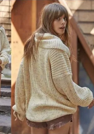 Free People Leo Sassy Peach Speckled Slouchy Turtleneck Oversized Sweater S thumbnail 1