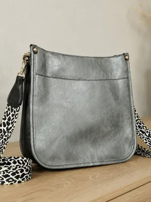 Gray Vegan Leather Messenger Tote Bag Leopard Print Strap NWT thumbnail 3
