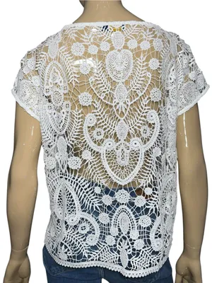 Polo by Ralph Lauren Women’s Size S White Crochet Lace Short Sleeve Blouse Top thumbnail 5