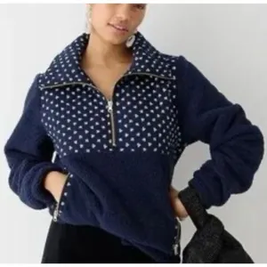 J.Crew Sherpa printed quarter zip fleece sweater small thumbnail 1