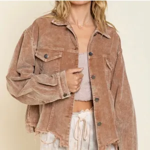 POL Frayed Hem Vintage Inspired Teddy Bear Brown Cropped Corduroy Jacket S thumbnail 12