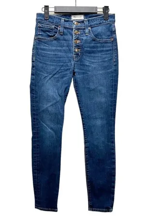 Madewell Skinny Jeans 9" High Rise Blue Denim Dark Wash Button-Fly Sz 26 P thumbnail 2