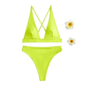 Neon Green High Waisted Thong Bikini Set Medium thumbnail 5