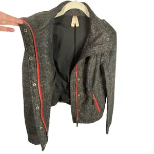 We The Free/‎ Free People Black Brown Animal Print Moto Red Zip Jacket Coat Sz 4 thumbnail 5