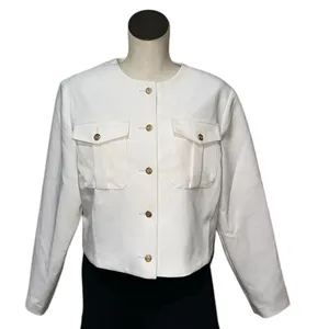 NWOT Abercrombie & Fitch Collarless Suiting Jacket Off White Ecru Large thumbnail 6