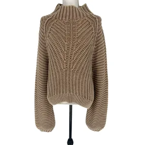 Free People‎ Sweetheart Chunky Knit Mockneck Sweater Sandcastle L thumbnail 6