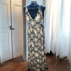 Rebecca B. Floral Maxi Dress‎ Women's Size 10 Black Tan Boho Sleeveless Wrap thumbnail 5