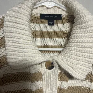 Ann Taylor Beige and White Striped Cardigan thumbnail 2