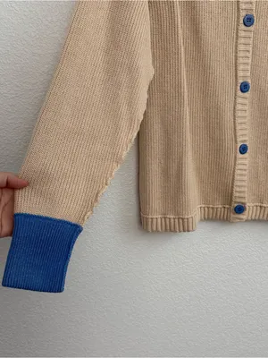 Blue Cream Button Front Cardigan Medium thumbnail 2