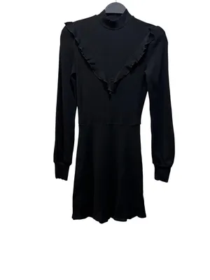Reformation Black Chapel Ruffled Ribbed Long Sleeve Mini Dress Size S thumbnail 2