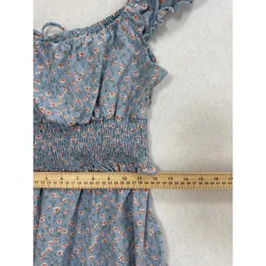 Light Blue Floral Smocked Mini Dress Ruffle Sleeve Women Small H2F367‎ thumbnail 2