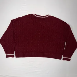 Harper & Ivy Boston Cable Knit Sweater Large Maroon Varsity Preppy Cropped Retro thumbnail 2